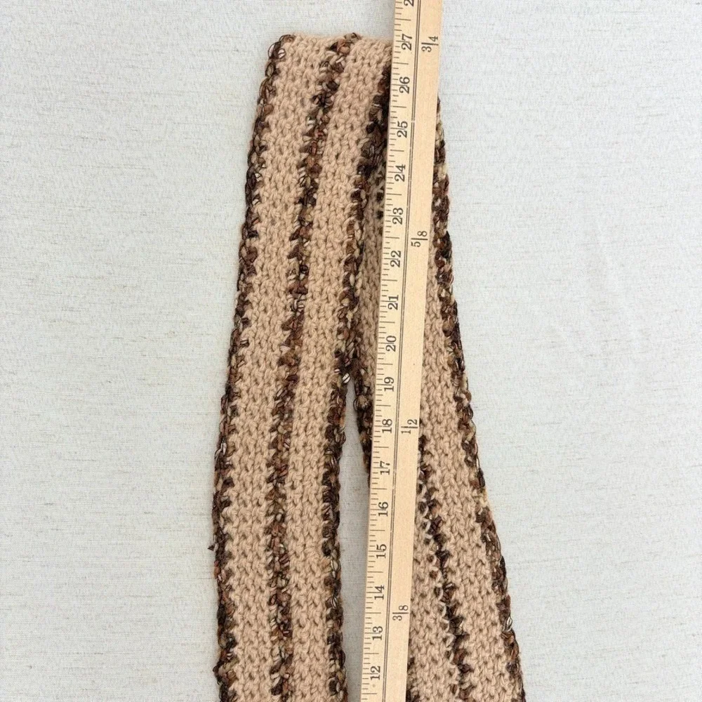 Vintage 2000s Y2k Long Handmade‎ Hand Knit Brown Beige scarf 54
